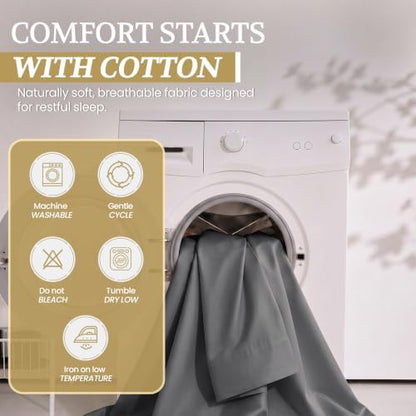 Full XL 100% Cotton Jersey Knit Sheet Set, 4PC, 15" Deep Pocket, Grey