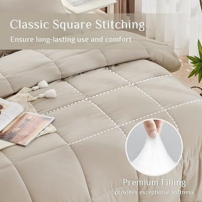 JOLLYVOGUE Twin Comforter Set, Ultra-Soft Bed in a Bag Twin Size 5 Pieces, Oeko-TEX Certified Bedding Set with Down Alternative Comforter, Sheets, Pillowcases & Shams, Oatmeal
