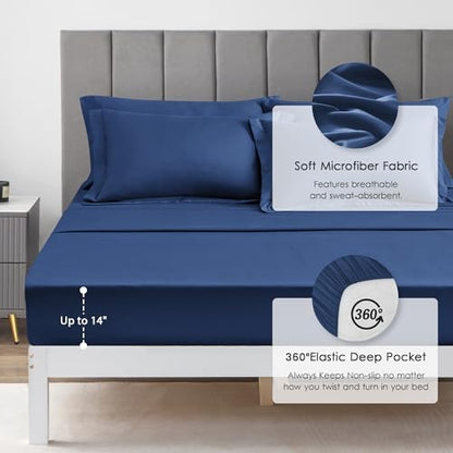 Love's cabin Full Comforter Set Dark Blue, 7 Pieces Full Bed in a Bag, All Season Bedding Sets with 1 Comforter, 1 Flat Sheet, 1 Fitted Sheet, 2 Pillowcase and 2 Pillow Sham