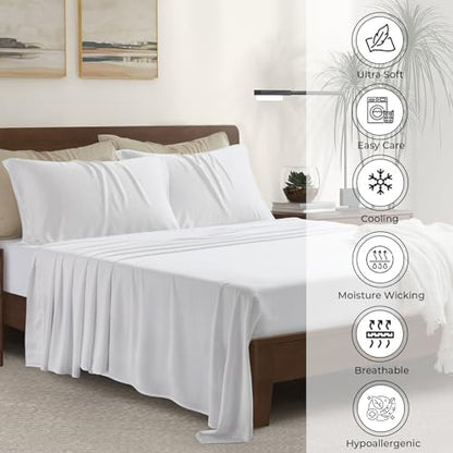 |Twin Size Sheet Set | Organically Grown | Ultra Soft & Cooling |100% Viscose | 17" Deep Pocket [White]