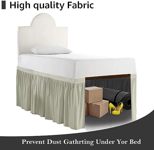 Full XL 42" Inch Drop Long Dorm Bed Skirt, Ruffled Pattern College Dorm Room Bed Skirts, Split Corner, Easy Care, No Wrinkle Microfiber Bed Skirt