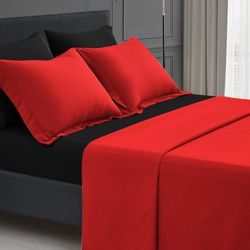 Maple&Stone Full Comforter Set 7 Pieces Bed in a Bag Red & Black Bed Set