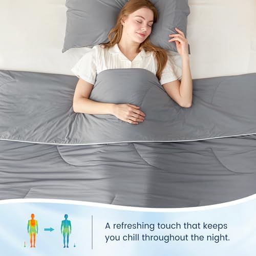 Cozy Bliss Cooling Comforter Cali King Size, Reversible Lightweight Cooling Blankets for Hot Sleepers and Night Sweats, Q-Max>0.45 Soft Breathable Silky Smooth Summer Comforter, Dark Grey, 106"x96"