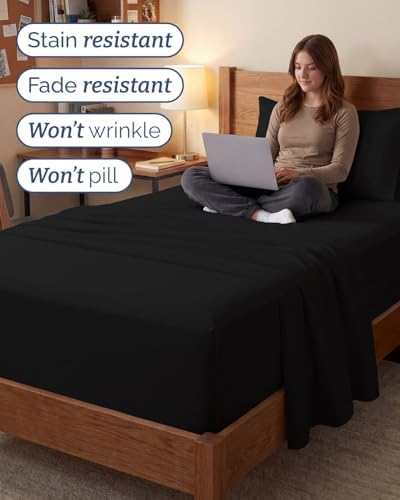 Extra Deep Twin XL Sheet Set - 3 Piece College Dorm Room - Black