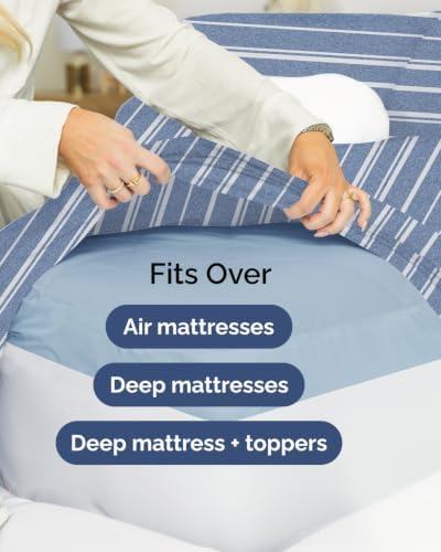Extra Deep Flex Top Split Head King Sheet Set - 6pc Sheets - Blue Stripes