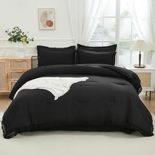 Andency Oversized King Comforter Set, 7 Pieces Black Bedding