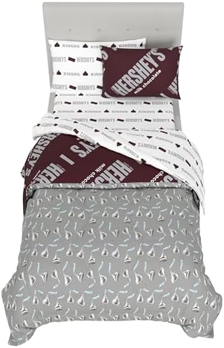 Hershey's Kisses Milk Chocolate Bedding Set, Twin Size 5 Piece Comforter and Sheet Set with Sham, (Officially Licensed Product) by Franco