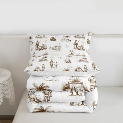 Coastal Pirate Ship Comforter Set King Size,Beach Tripical Palm Tree Bedding Sets 3Pcs Teens Adult Men Room Decor,Sailing Boat Seagull Quilted Duvet Retro Sketch Brown Down Comforter,2 Pillowcases