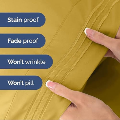 Queen Size 4 Piece Sheet Set - Ultra Soft & Cooling Bed Sheets - Mustard