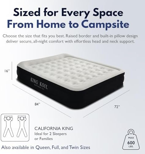 King Koil Air Mattress Cal King with Built-in Pump, Inflatable Blow Up Bed
