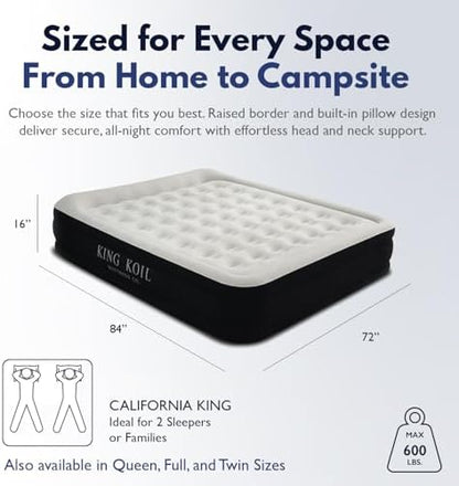 King Koil Air Mattress Cal King with Built-in Pump, Inflatable Blow Up Bed