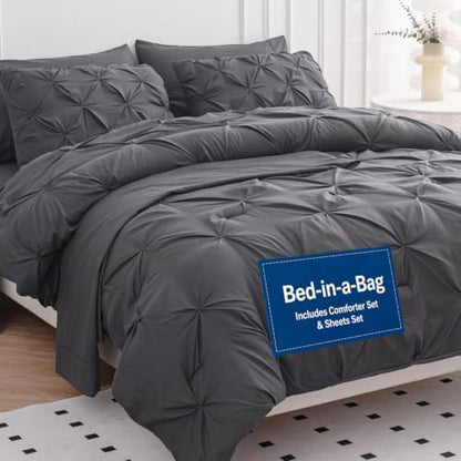 LANE LINEN 7 Piece Full Comforter Microfiber Down Alternative Soft - Grey