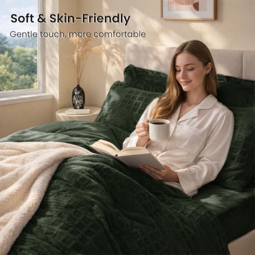 EXQ Home Waffle Fluffy Comforter Set King Size - Olive Green