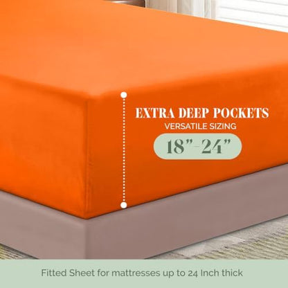 Elegant Comfort 4-Piece Bed Sheet Set - Luxury Bedding 1500 Premium Hotel Quality Microfiber, All Around Elastic 18-24 Inches Deep Fitted Sheet- Extra Deep Pocket Sheets, Queen, Persimmon