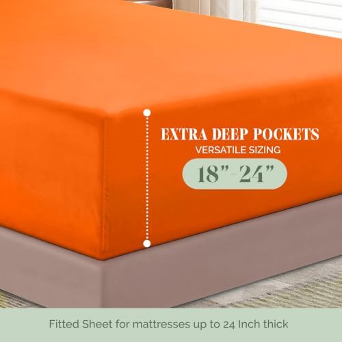 Elegant Comfort 4-Piece Bed Sheet Set - Luxury Bedding 1500 Premium Hotel Quality Microfiber, All Around Elastic 18-24 Inches Deep Fitted Sheet- Extra Deep Pocket Sheets, Full, Persimmon