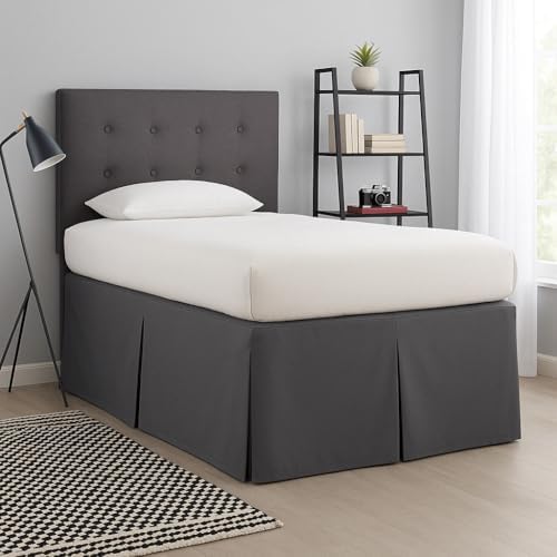 Pleated College Dorm Bed Skirt Luxury Microfiber, Twin XL (39x80) with Split Corners, 40" Long Drop, Hotel-Quality 1800 Ultra-Soft Dust Ruffle, Dark Grey