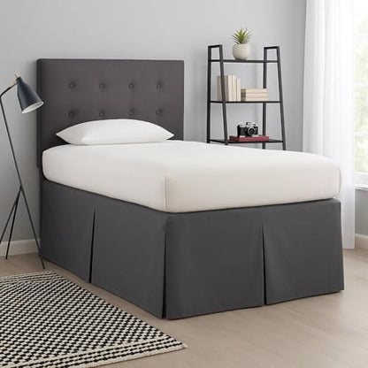Pleated College Dorm Bed Skirt Luxury Microfiber, Twin XL (39x80) with Split Corners, 34" Long Drop, Hotel-Quality 1800 Ultra-Soft Dust Ruffle, Dark Grey