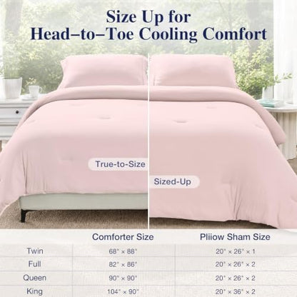 MUXHOMO Cooling Comforter Set King Size, Lightweight Summer Comforter for Hot Sleeper, Reversible Bedding with ICY Cooling Surface, Includes 1 Comforter (104"x90") and 2 Shams (20"x 36"), Light Pink