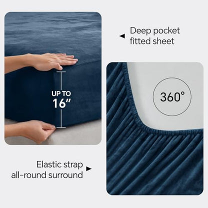 BEDELITE Flannel Sheets King Size, Navy, 4 Pieces