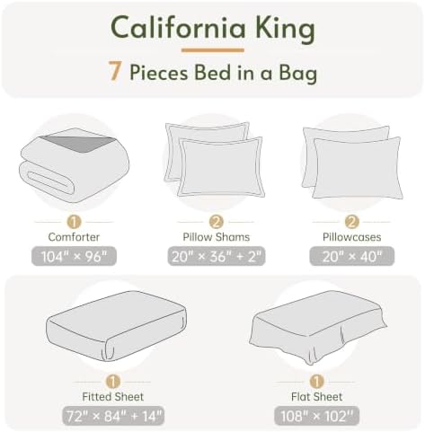 California King Comforter Set, Green Bed in a Bag, Bedding Set with sheets
