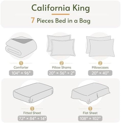 California King Comforter Set, Green Bed in a Bag, Bedding Set with sheets