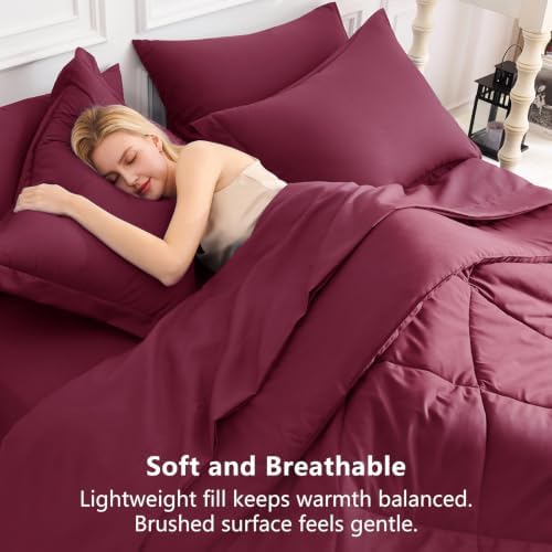 CozyLux Full Comforter Set 82"x86" Burgundy - 7 Piece Bed in a Bag