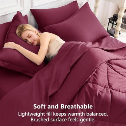 CozyLux Full Comforter Set 82"x86" Burgundy - 7 Piece Bed in a Bag