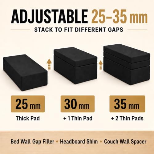 LveSunny 24Pcs Extra Large Headboard Stoppers for Wall, 4 x 2 Inch EVA Foam Furniture Wall Protectors, 8Pcs 1 Inch Thick + 16Pcs 0.2 Inch Thick Bed Frame Noise Stoppers, Couch Wall Spacers, Black