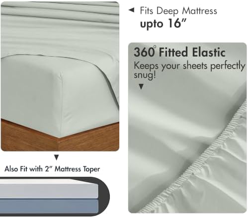 RUVANTI 100% Cotton Percale King Sheets, King Size Sheets Set, Ocean Breeze