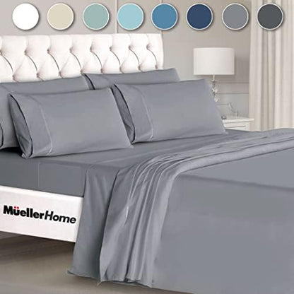 Mueller UltraTemp 6 PC Queen Sheet Set - Ultra-Soft Luxury Series, Cooling & Breathable Hotel Luxury Bed Sheets, Deep Pocket Wrinkle-Free Oeko-TEX, Light Gray
