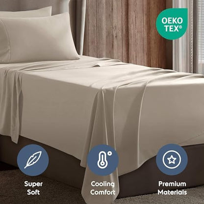 Nestl Twin XL Sheet Set - Bed Sheets - Beige Cream - 3-Piece Deep Pocket