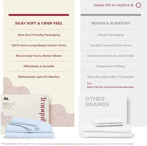 Mayfair Linen 100% Egyptian Cotton Twin XL Size Sheet Set - Luxury 800 Series Tranquil Collection Egyptian Cotton Twin XL Sheets (3 PC, Light Blue), Silky Soft 16" Deep Pocket College Dorm Room Sheets