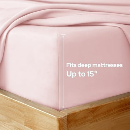HOMEIDEAS Queen Size Bed Sheets - 6 Piece Set (Pale Pink) - Extra Soft Brushed Microfiber 1800 Bedding Sheets, Deep Pocket, Wrinkle & Fade Free