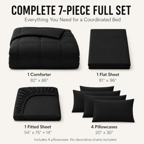 CozyLux Full Size Comforter Sets Black - 7 Pieces Bed in a Bag