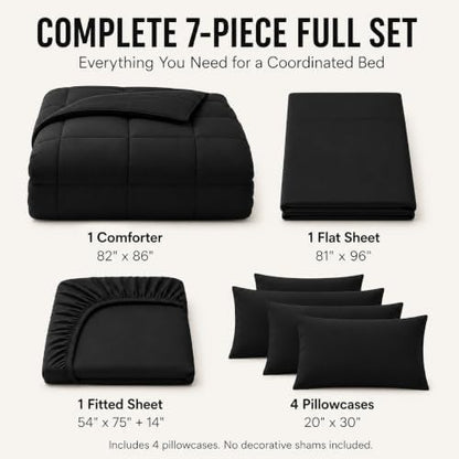 CozyLux Full Size Comforter Sets Black - 7 Pieces Bed in a Bag