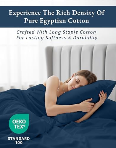 LANE LINEN King Bed Sheets 100% Egyptian Cotton Sateen - Navy Swiss Dot