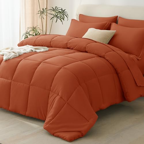 CozyLux Queen Comforter Set, 7-Piece Bed in a Bag, Terracotta