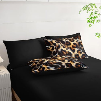 7 Piece Leopard/Cheetah Zebra Print Twin Size Comforter and Sheets Set，Leopard Print Bedding Set Twin，(1 Comforter, 1 Flat Sheet, 1 Fitted Sheet, 2 Pillowcase and 2 Pillow Sham)