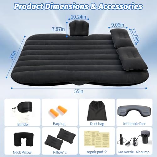 Onirii Inflatable Car Air Mattress Back Seat Bed with Air Pump
