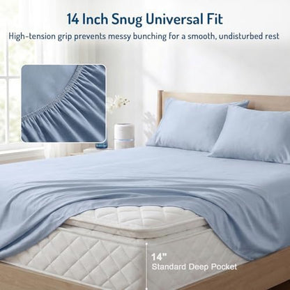 Coolmax® Cooling Sheets for Hot Sleepers, King Size, Light Blue