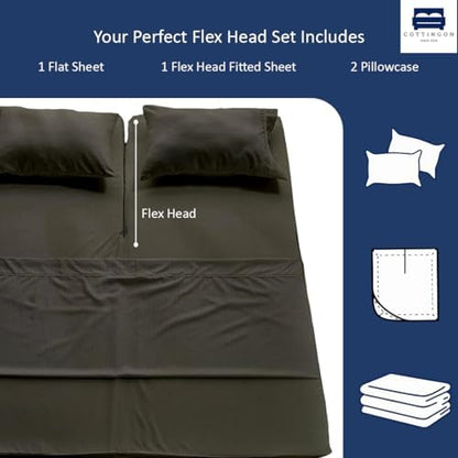 4 Piece Flex Head King Sheet Set 34" Top, 100% Egyptian Cotton, Dark Grey