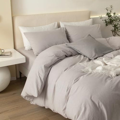 JIYUAN California King Washed Cotton Duvet Cover Set, Relaxed Linen Feel