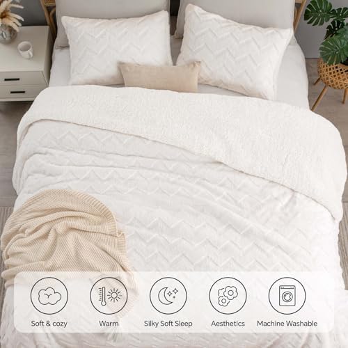 BEDELITE Fluffy Sherpa Queen Comforter Set,Beige