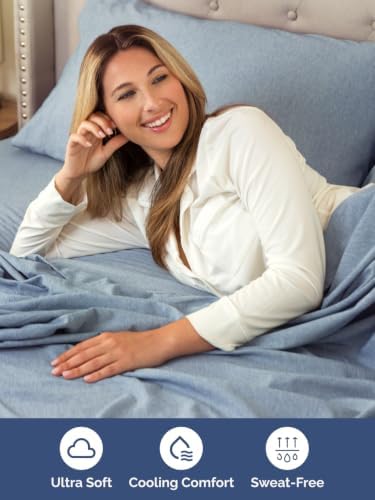 Extra Deep Pocket Full Sheet Set - Breathable & Cooling - Heathered Blue