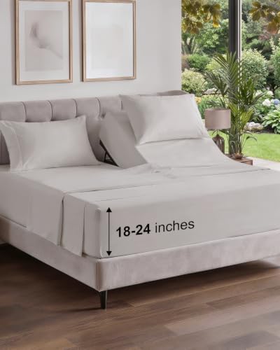 Flex Top Split Head King Sheet Set - 4 Piece Extra Deep Sheets - Light Grey