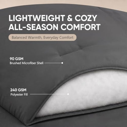 HIMEET Queen Comforter Set, 7-Piece Point-Quilted Bed in a Bag Dark Grey