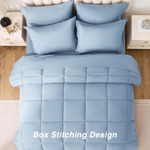 Love's cabin Plaid California King Comforter Set, Light Blue