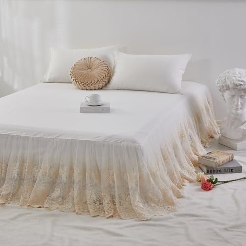 Brandream Cream Lace Bed Skirt Twin Size 18-Inch Drop Double-Layer Cotton