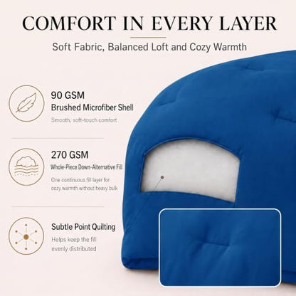 CozyLux Queen Comforter Set, 3 Pieces Down Alternative Bedding Classic Blue