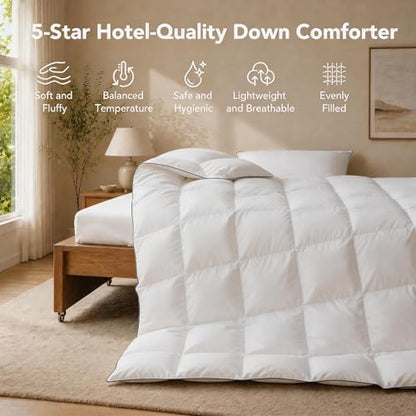 Down Fiber Comforter King Size, Lightweight Summer Duvet Insert White